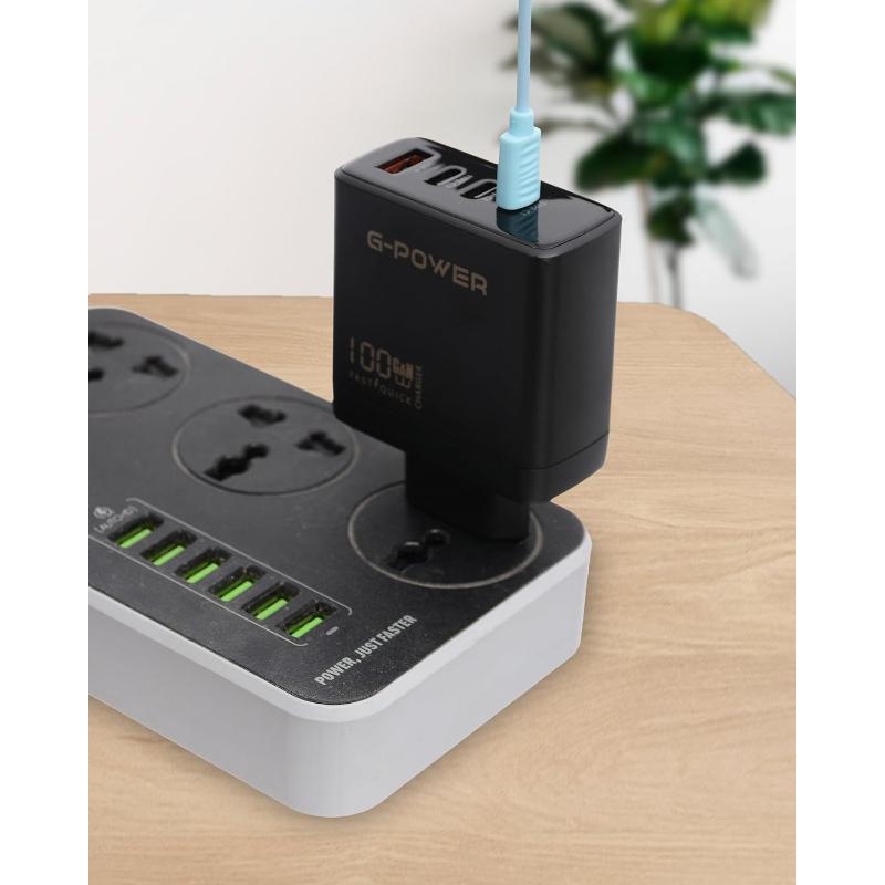 G-Power GP-C18 100W 4-Port Charger | USB-A & 3 USB-C, Quick Charge 3.0 - Black