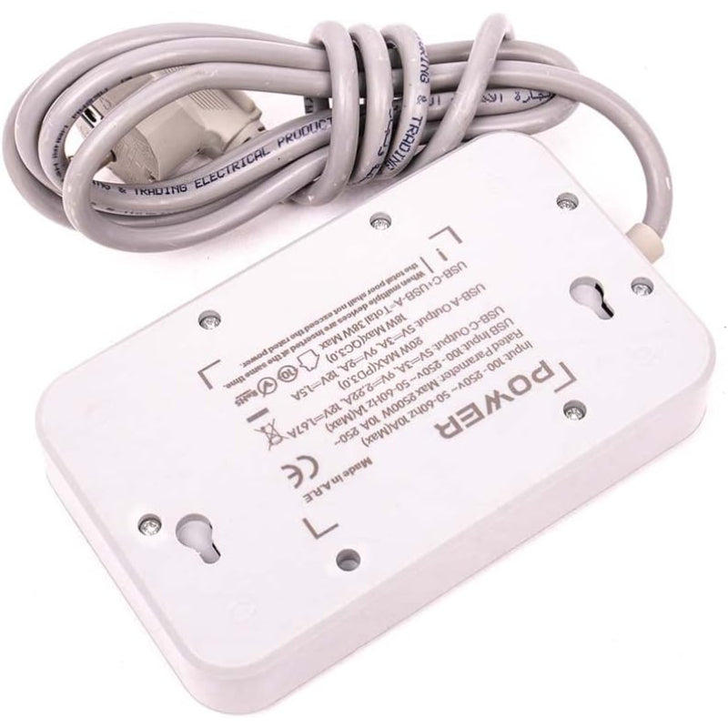 G-Power WS342 Power Strip | 2 Type-C 20W Ports, 220V - Black/Grey