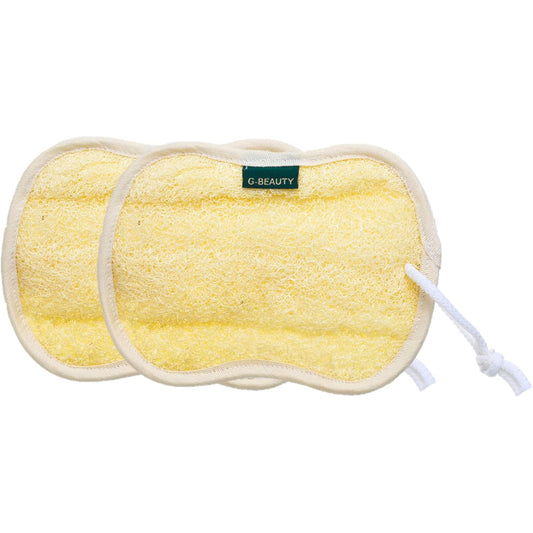 G-Beauty GBY-001 Small Natural Oval Double Face Massage Loofah with Hook Strap for Bath, Spa, and Shower - Set of 2 Pieces - Beige