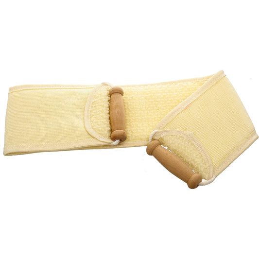 G-Beauty GBY-022 Natural Oval Double Face Massage Loofah with Wooden Handles for Bath, Spa, and Shower - Beige