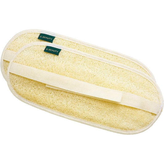 G-Beauty GBY-019 Natural Oval Double Face Massage Loofah with Fabric Handle for Bath, Spa, and Shower - Set of 2 Pieces - Beige