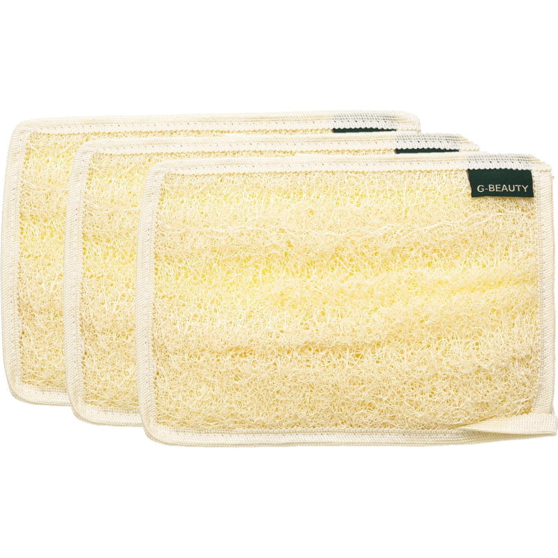 لوفة تدليك G-Beauty GBY-013 صغيرة طبيعية مستطيلة الشكل مزدوجة الوجه للاستحمام والسبا والدش - مجموعة من 3 قطع - بيج