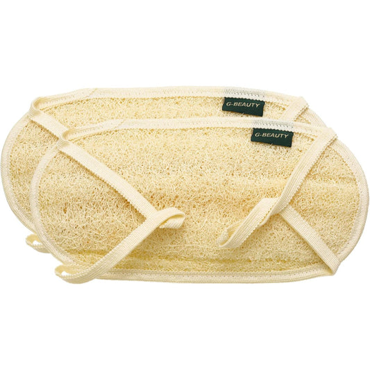 G-Beauty GBY-016 Natural Oval Double Face Massage Loofah with Fabric Handle for Bath, Spa, and Shower - Set of 2 Pieces - Beige