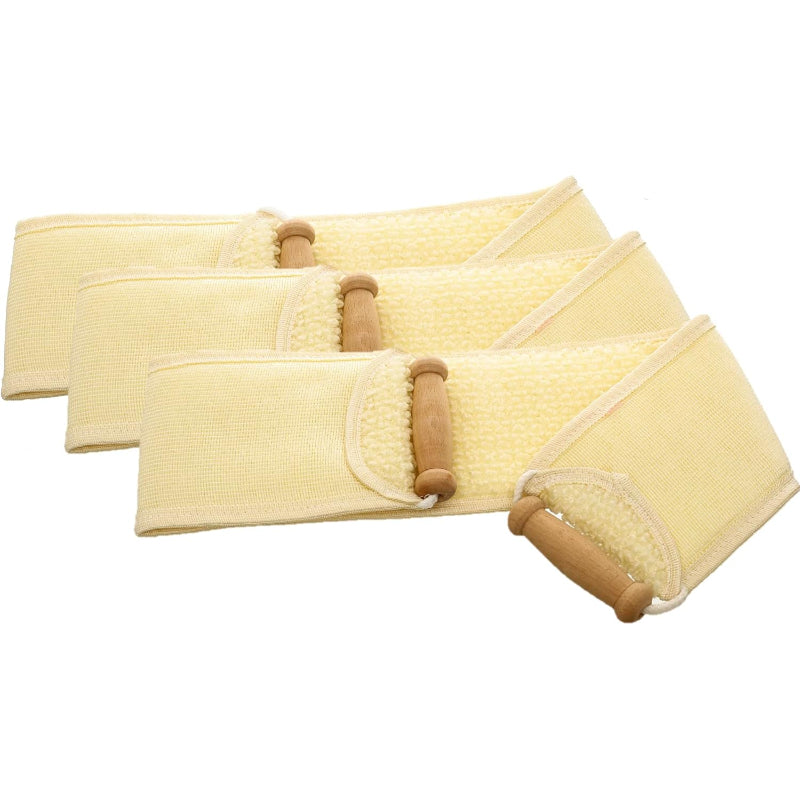 G-Beauty GBY-022 Natural Oval Double Face Massage Loofah with Wooden Handles for Bath, Spa, and Shower - Set of 3 Pieces - Beige