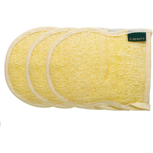G-Beauty GBY-007 Small Natural Oval Glove Double Face Massage Loofah for Bath, Spa, and Shower - Set of 3 Pieces - Beige