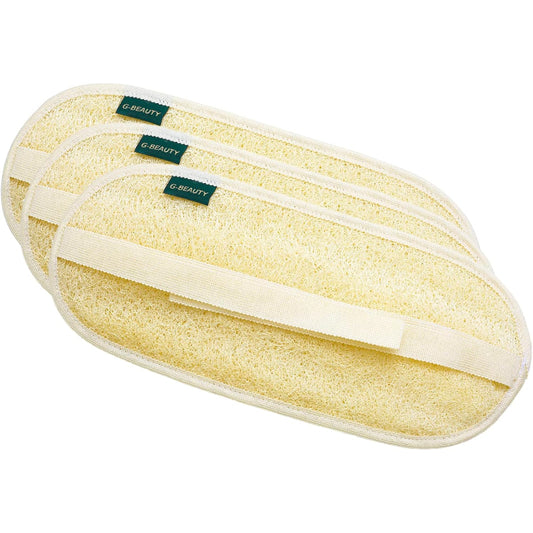 G-Beauty GBY-019 Natural Oval Double Face Massage Loofah with Fabric Handle for Bath, Spa, and Shower - Set of 3 Pieces - Beige