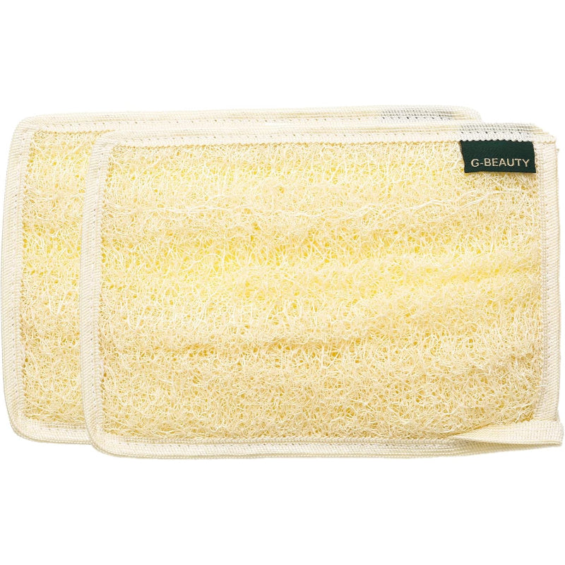 لوفة تدليك G-Beauty GBY-013 صغيرة طبيعية مستطيلة الشكل مزدوجة الوجه للاستحمام والسبا والدش - مجموعة من قطعتين - بيج