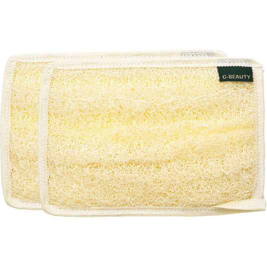 G-Beauty GBY-013 Small Natural Rectangular Glove Double Face Massage Loofah for Bath, Spa, and Shower - Set of 2 Pieces - Beige