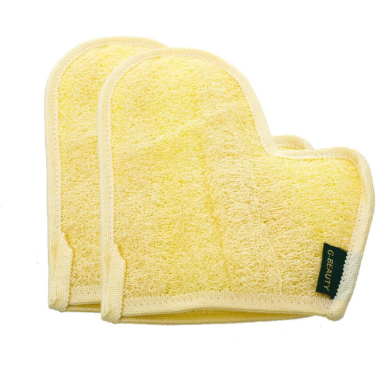 G-Beauty GBY-010 Small Natural Glove Double Face Massage Loofah for Bath, Spa, and Shower - Set of 2 Pieces - Beige