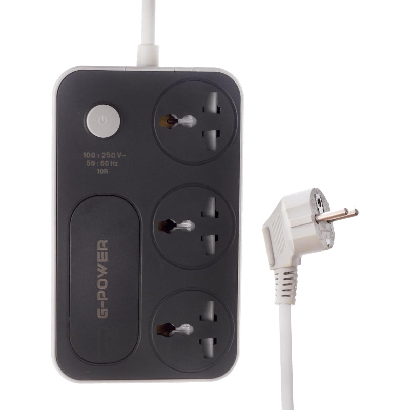 G-Power WS344 Power Strip | 220V, 10A with Safety Lock - Black/Grey