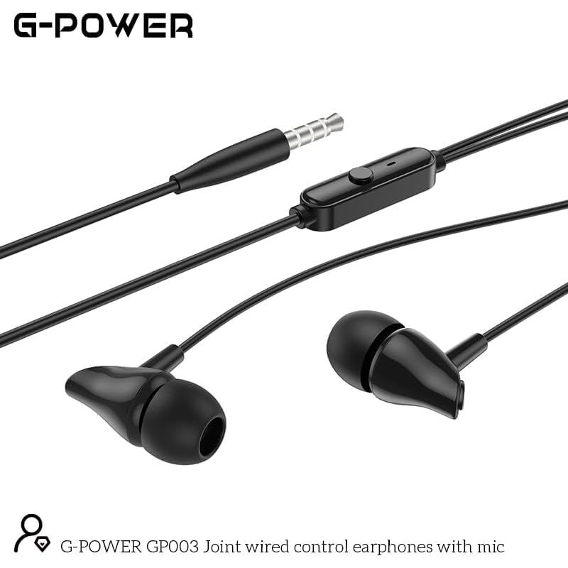 G-Power GP003 Wired Stereo Earphones | Microphone, Controller Button, 3.5mm Jack - Black
