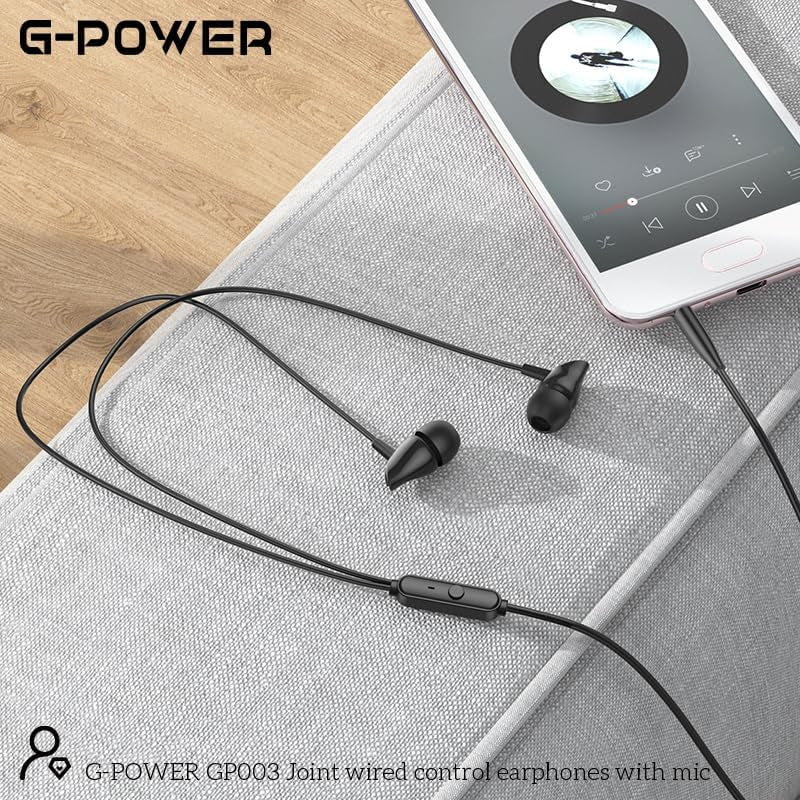 G-Power GP003 Wired Stereo Earphones | Microphone, Controller Button, 3.5mm Jack - Black