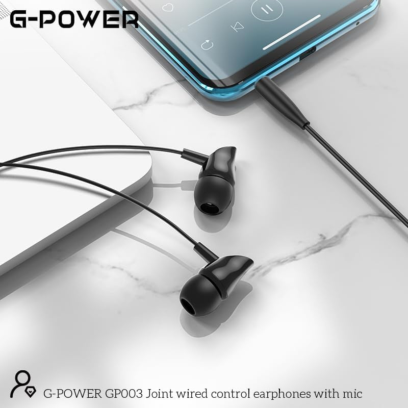 G-Power GP003 Wired Stereo Earphones | Microphone, Controller Button, 3.5mm Jack - Black