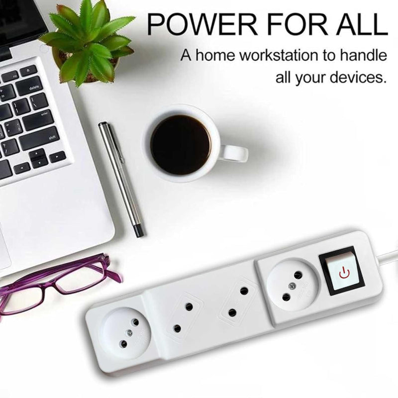 G-POWER GP351WE Power Strip | Dual Plugs, 4 Outlets, 4M Cable - White
