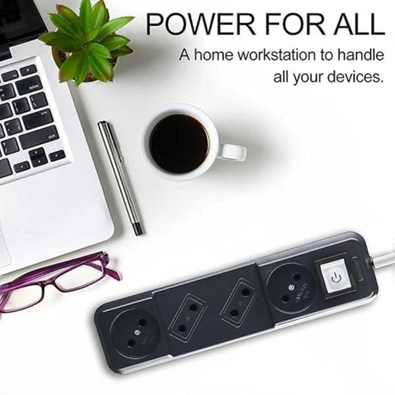 G-POWER GP237BK Power Strip | Dual Plugs, 4 Outlets, 3M Cable - Black