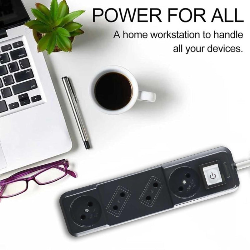 G-POWER GP238BK Power Strip | Dual Plugs, 4 Outlets, 6M Cable - Black