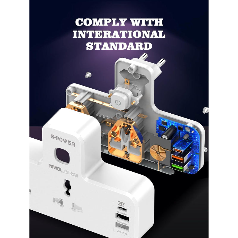 G-Power SC2413 Power Strip Tower | 2 Outlets, 1 PD 20W, 1 QC3.0 18W, 2 Auto ID Ports 12W - White