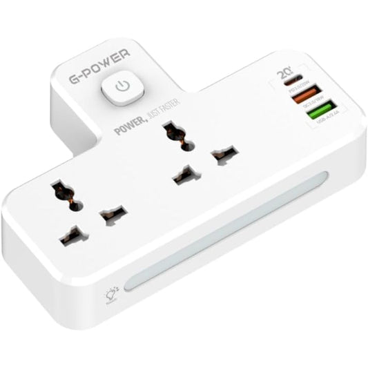 G-Power SC2311 Power Extension | Double Plug Adaptor with Nightlight, 1 PD 20W, 1 QC3.0 18W, 1 Auto ID 12W - White