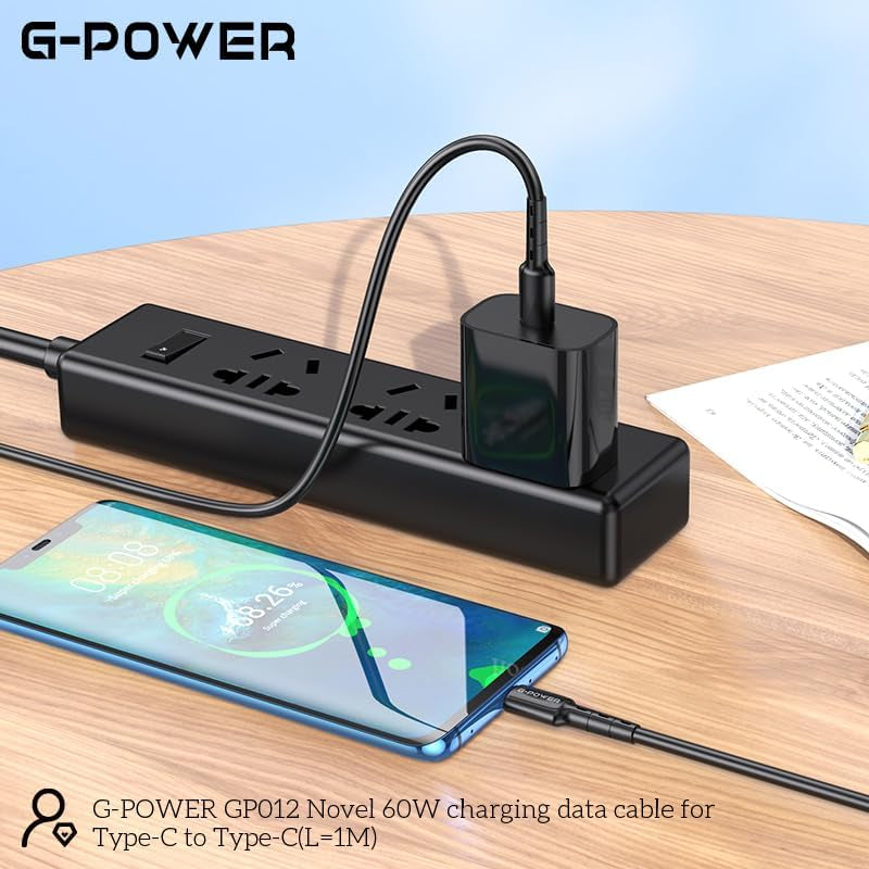 G-Power GP012 USB-C to USB-C Cable | 60W Max Output, 1M, Efficient Data Transfer - Black