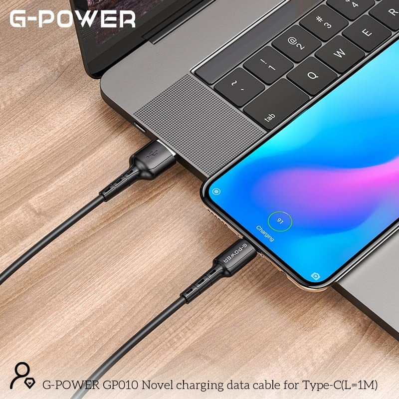G-Power GP010 USB to Type-C Cable | 1M, 3.0A Max Output, Efficient Data Transfer - Black