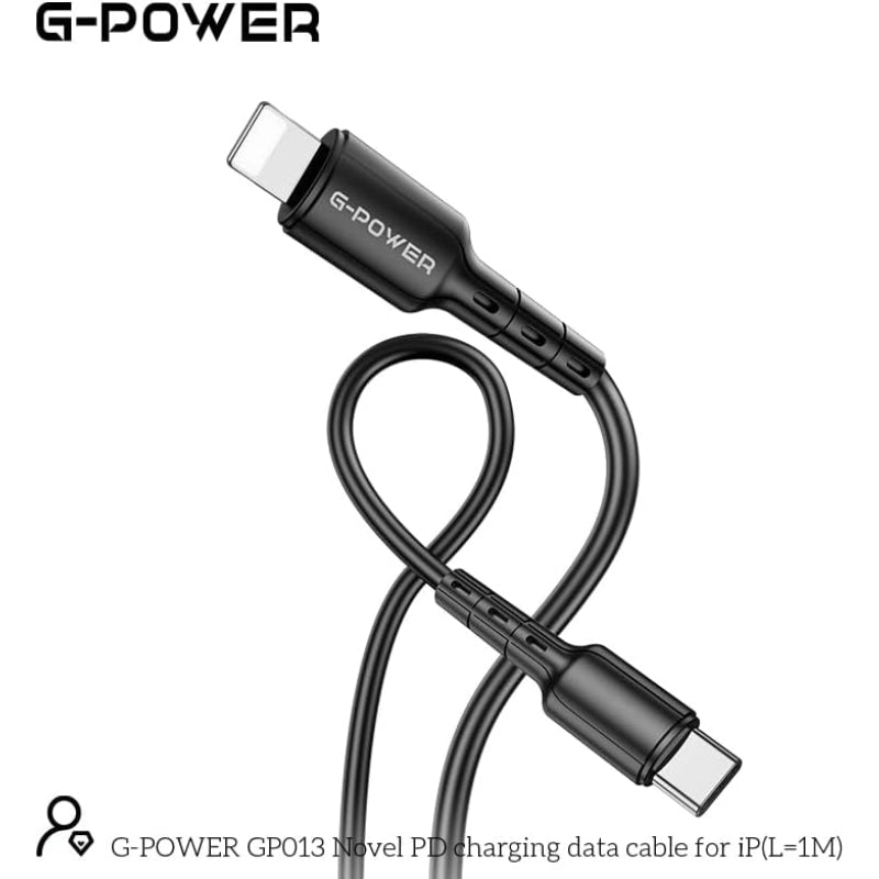 G-Power GP013 USB-C to Lightning Cable | 1M, 3.0A Max Output, Efficient Data Transfer - Black