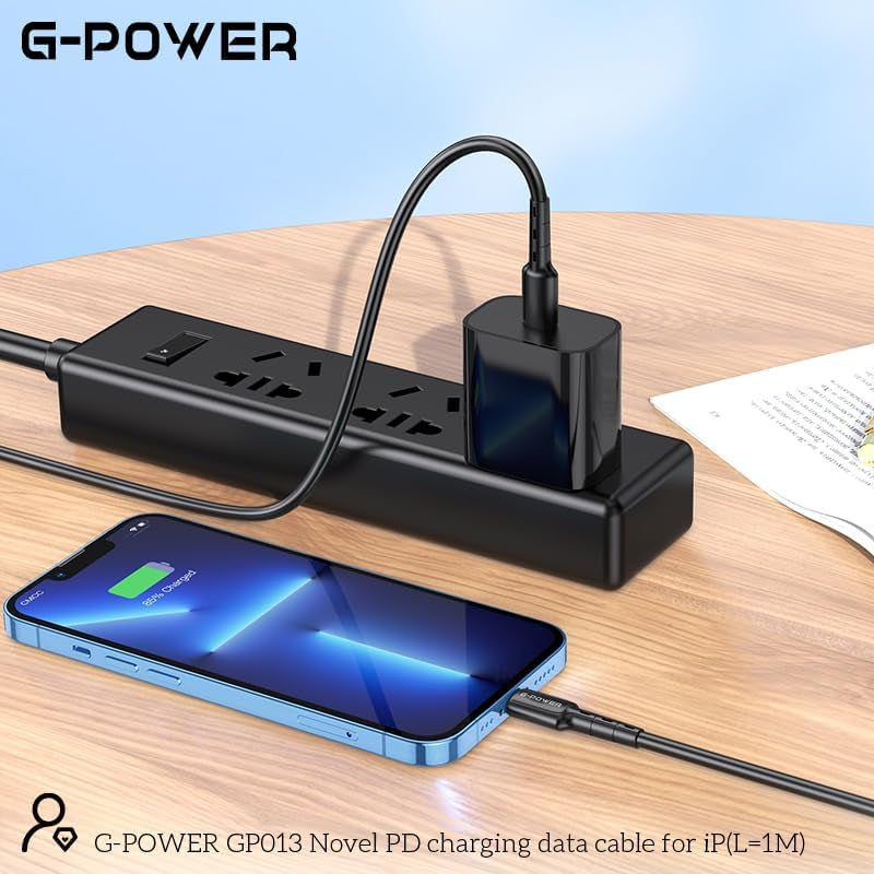 G-Power GP013 USB-C to Lightning Cable | 1M, 3.0A Max Output, Efficient Data Transfer - Black