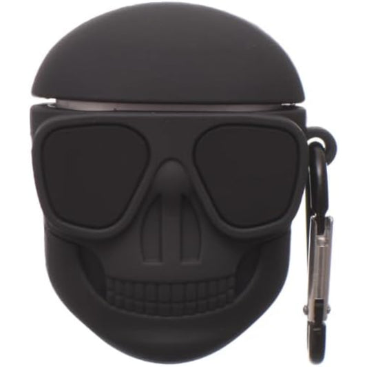 جراب حماية كامل من السيليكون من جي باور لأجهزة إيربود | شكل جمجمة لطيف مع حزام حلقي لأجهزة إيربود 1/2 - أسود