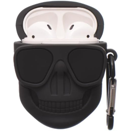 جراب حماية كامل من السيليكون من جي باور لأجهزة إيربود | شكل جمجمة لطيف مع حزام حلقي لأجهزة إيربود 1/2 - أسود