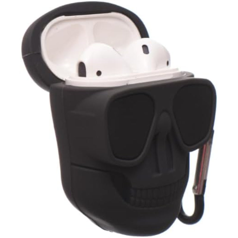 G-Power Silicone Full Cover Airpod Protective Case | Cute Cool Skull Shape with Ring Strap for Airpods 1/2 - Black