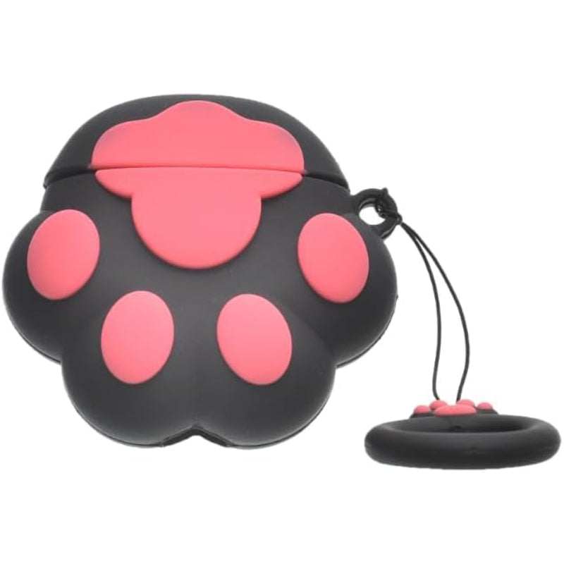 G-Power Silicone Full Cover Airpod Protective Case | Cute Footprint Shape with Ring Strap for Airpods 1/2 - Black Rose