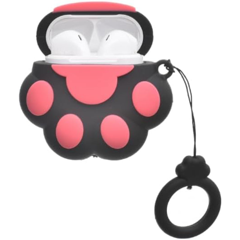 G-Power Silicone Full Cover Airpod Protective Case | Cute Footprint Shape with Ring Strap for Airpods 1/2 - Black Rose