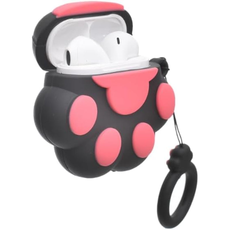 G-Power Silicone Full Cover Airpod Protective Case | Cute Footprint Shape with Ring Strap for Airpods 1/2 - Black Rose