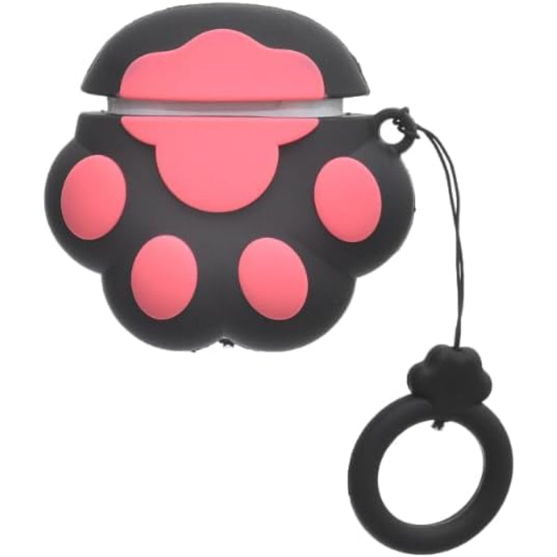 G-Power Silicone Full Cover Airpod Protective Case | Cute Footprint Shape with Ring Strap for Airpods 1/2 - Black Rose