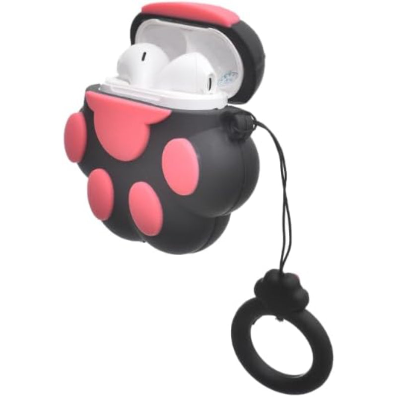 G-Power Silicone Full Cover Airpod Protective Case | Cute Footprint Shape with Ring Strap for Airpods 1/2 - Black Rose