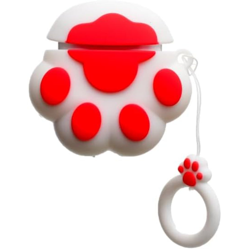 G-Power Silicone Full Cover Airpod Protective Case | Cute Footprint Shape with Ring Strap for Airpods 1/2 - White Rose