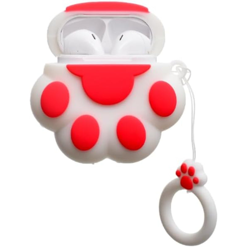 G-Power Silicone Full Cover Airpod Protective Case | Cute Footprint Shape with Ring Strap for Airpods 1/2 - White Rose
