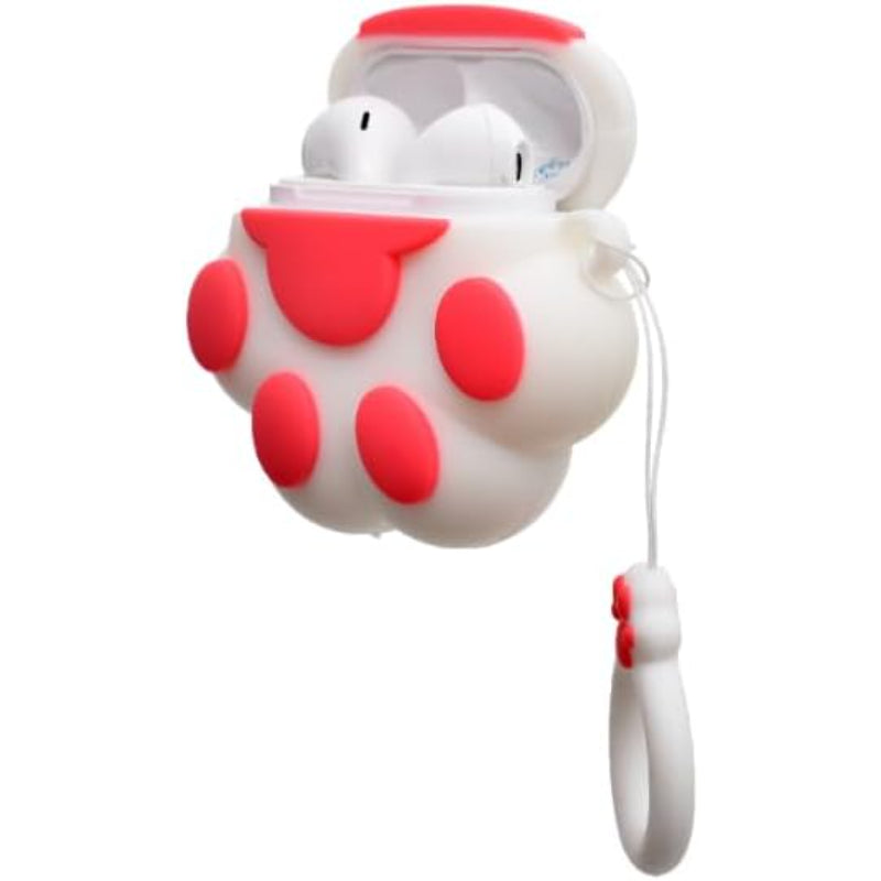 G-Power Silicone Full Cover Airpod Protective Case | Cute Footprint Shape with Ring Strap for Airpods 1/2 - White Rose