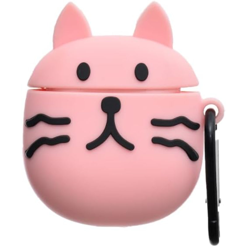 G-Power Silicone Full Cover Airpod Protective Case | Cute Cat Shape with Ring Strap for Airpods 1/2 - Pink/Black