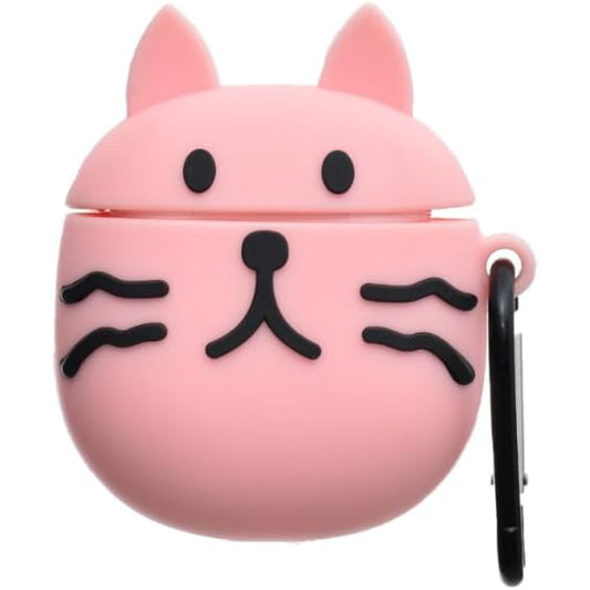 G-Power Silicone Full Cover Airpod Protective Case | Cute Cat Shape with Ring Strap for Airpods 1/2 - Pink/Black