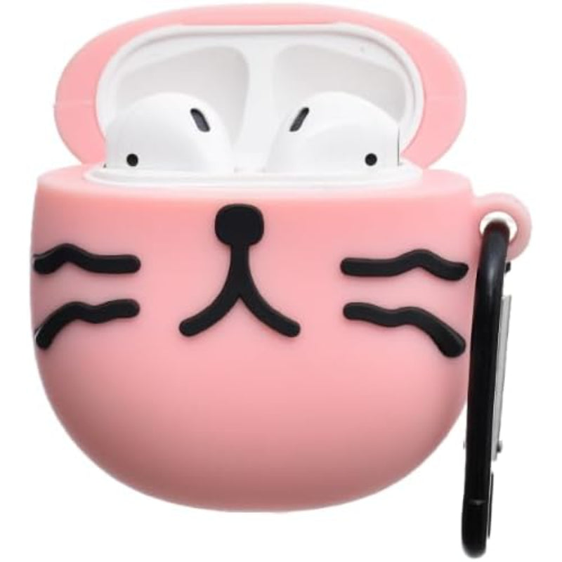 G-Power Silicone Full Cover Airpod Protective Case | Cute Cat Shape with Ring Strap for Airpods 1/2 - Pink/Black