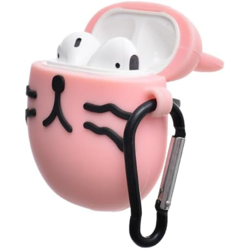 G-Power Silicone Full Cover Airpod Protective Case | Cute Cat Shape with Ring Strap for Airpods 1/2 - Pink/Black