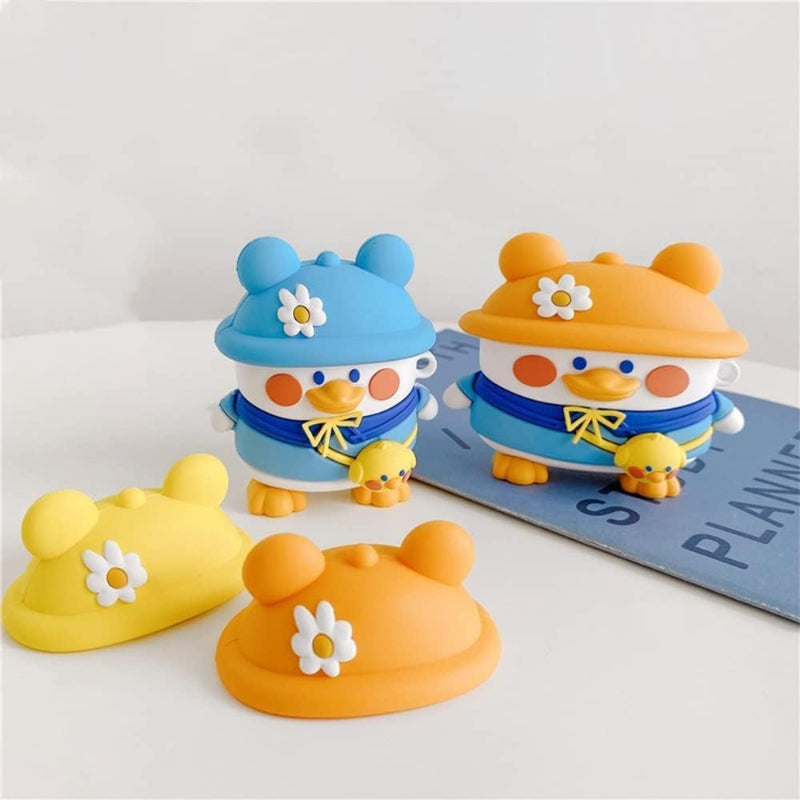 G-Power Silicone Full Cover Airpod Protective Case | Cute Duck Shape with Ring Strap for Airpods 1/2 - Multi Color