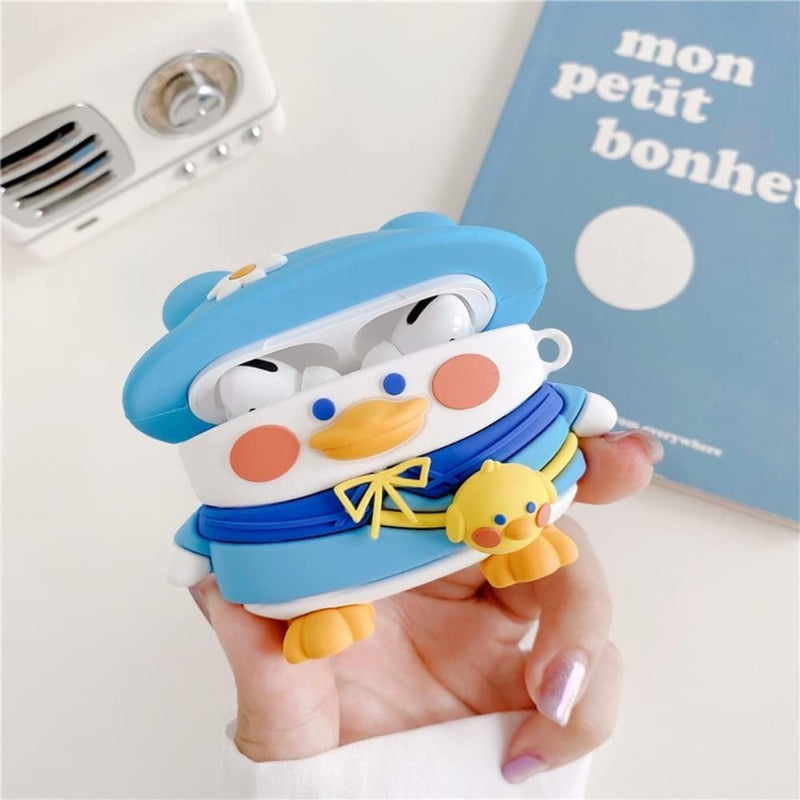 G-Power Silicone Full Cover Airpod Protective Case | Cute Duck Shape with Ring Strap for Airpods 1/2 - Multi Color