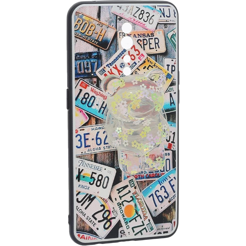 Hard Silicone Portable Finger Phone Holder Containing Teddy Bear Design With ColorFul Shiny Flowers And Practical For Mobile Phone - Multi Color