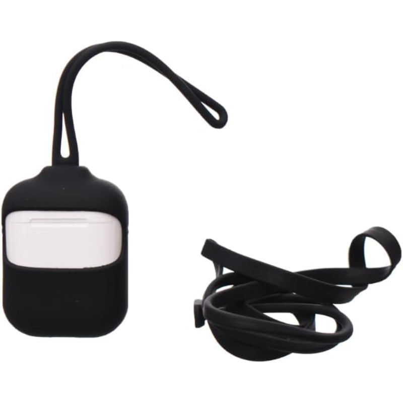 G-Power Silicone Airpod Protective Case | Easy Install, Wrist Strap with Neck Strap, Safe Edges for Airpods 1/2 - Set of 3 Pieces - Black