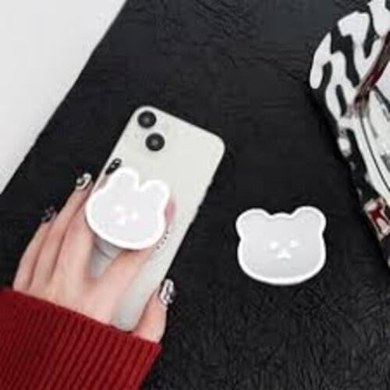 G-Power Plastic Finger Phone Holder | Cute Design, Easy and Practical Use - White/Silver