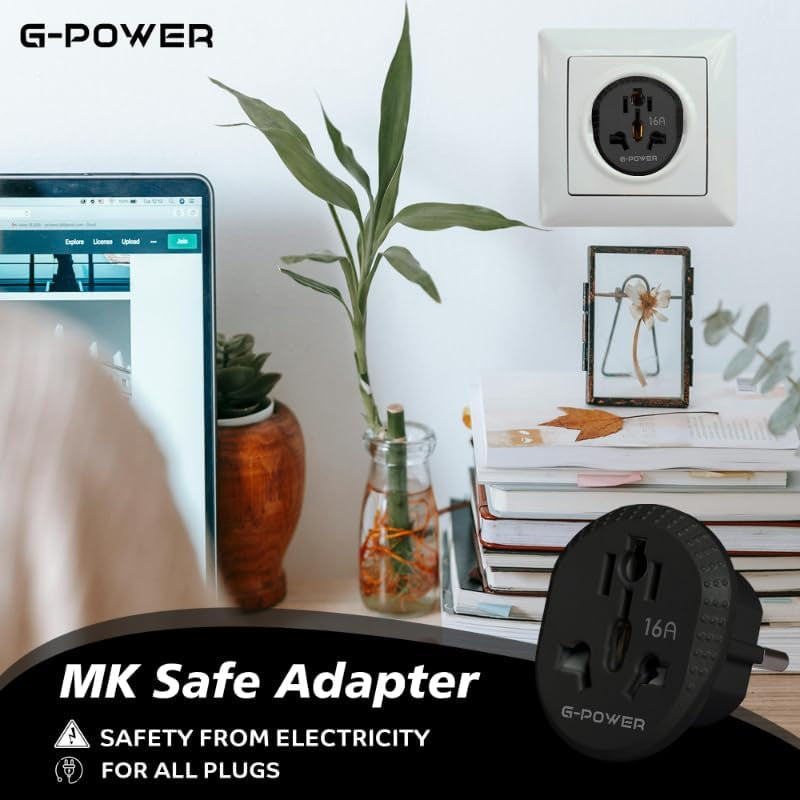 G-Power GP590BK MK Safety Adapter Triple to Dual Switching High Load Compatible With All Electrical Appliances and Chargers 16A 5mm - Black