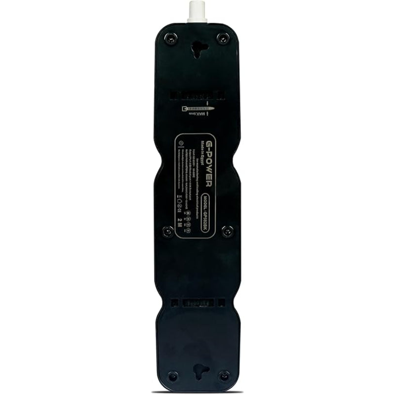 G-Power GP582BK Power Strip | 2 EU & UK Ports, Control Button, 250V, 2M Cable - Black