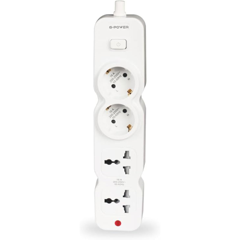 G-Power GP582WE Power Strip | 2 EU & UK Ports, Control Button, 250V, 2M Cable - White
