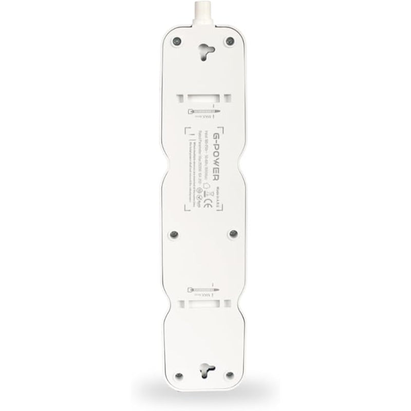 G-Power GP582WE Power Strip | 2 EU & UK Ports, Control Button, 250V, 2M Cable - White